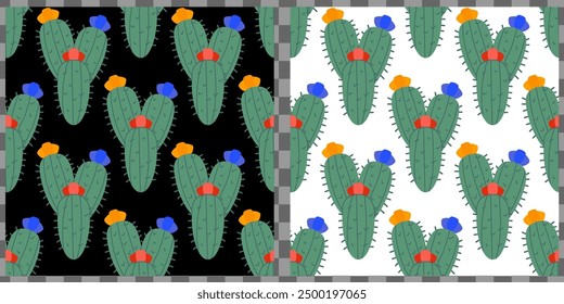 Seamless cacti pattern on a black and white background