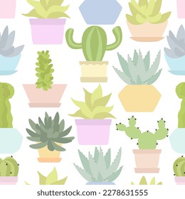 Seamless cacti and succulents in pots 