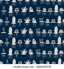 Seamless cactus background. Hand Drawn Succulent Pattern, vector design for paper, fabric and other surface