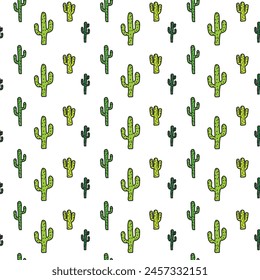 Seamless cactus pattern, background of different green cacti for wallpaper prints, etc.