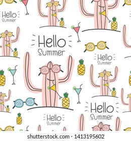 Seamless cactus pattern background. Vector illustrations for gift wrap design.