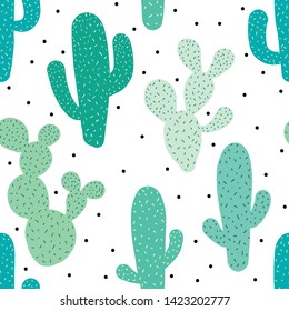 Seamless cactus pattern background. Vector illustrations.