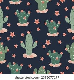 seamless cactus pattern. Design for wrapping, fabric, wallpaper. Botanical background	