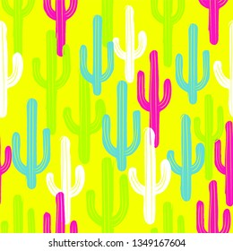 Seamless cactus pattern. Neon and fluor colors. Botanical cacti background - Vector illustration