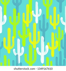 Seamless cactus pattern. Neon and fluor colors. Botanical cacti background - Vector illustration