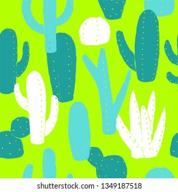 Seamless cactus pattern. Neon and fluor colors. Vector illustration.