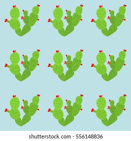 Seamless Cactus Pattern on blue background. Vector illustration