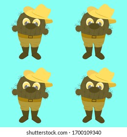 seamless cactus pattern on a bright background. children's print. cartoon cute character cactus cowboy desert Wild West