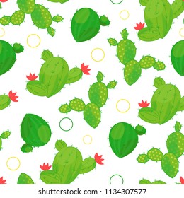 Seamless cactus pattern on light background. Vector.