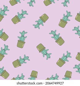 Seamless cactus pattern plant in a pot in a light color