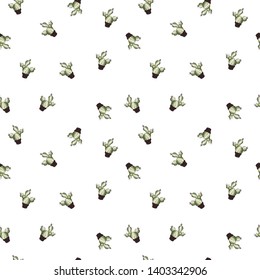 Seamless cactus pattern. Repetitive hand draw objects of green, rose, yellowish and black colors.