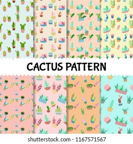 Seamless cactus pattern set background