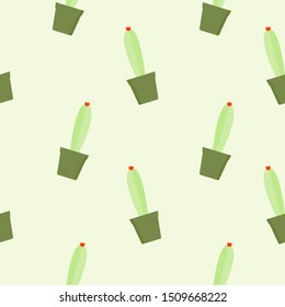 Seamless cactus pattern, succulent potted on soft color background. For fabric, packaging, box, cardboard, packaging paper. Cartoon style vector. Cacti flat design on pastel colors