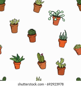 Seamless cactus pattern/ succulent vector background