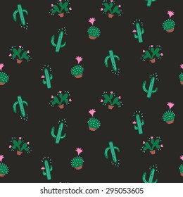 Seamless Cactus Pattern in Vector