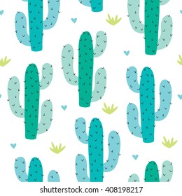 Seamless Cactus Pattern Vector Illustration