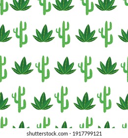 Seamless cactus pattern with white background. Cute repeatable cacti pattern can be used as backdrop, gift wrap, wallpaper tile template, textile print design. Trendy background.  vector illustration