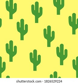 Seamless cactus pattern with yellow background