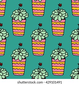 Seamless cactus plants for  illustration background pattern in vector