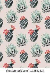 seamless cactus print vector pattern background