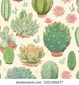 Cactus sin foco y patrón suculento en la ilustración vectorial. Desierto elegante