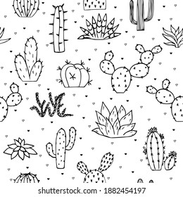 Seamless cactus and succulents doodles illustration. Can be used elements design and fabric.