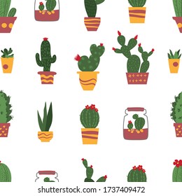 Seamless cactus vector patterns. Sweet, baby. Graphic flat style. It can be used to create wallpapers, curtains, posters, prints and more.