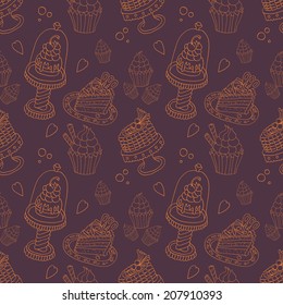 Seamless cake pattern. Hand drawn vector illustration.