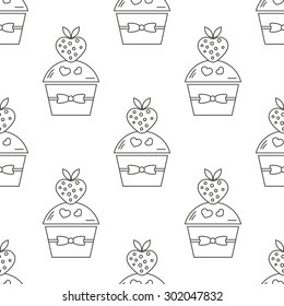 Seamless cake pattern isolated on White background. Vector illustration