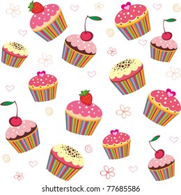 seamless cake pattern isolated on White background. Vector illustration