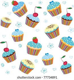 seamless cake pattern isolated on White background. Vector illustration