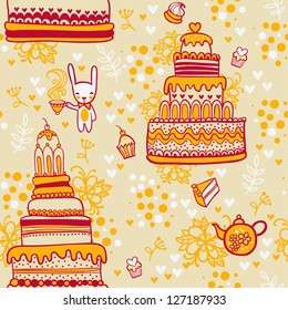 seamless cake pattern with rabbit