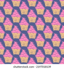 Seamless cake pattern. Sweets and candy background. Doodle vector illustration with sweets and candy icons