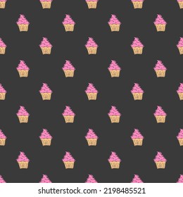 Seamless cake pattern. Sweets and candy background. Doodle vector illustration with sweets and candy icons