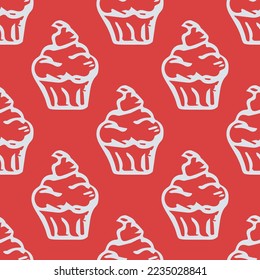 Seamless cake pattern. Sweets and candy background. Doodle vector illustration with sweets and candy icons