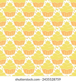 Seamless cake pattern. Sweets and candy background. Doodle illustration with sweets and candy icons	