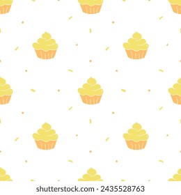 Seamless cake pattern. Sweets and candy background. Doodle illustration with sweets and candy icons	