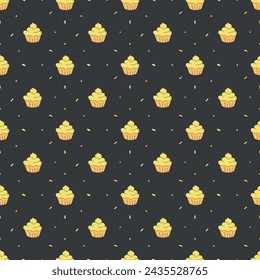 Seamless cake pattern. Sweets and candy background. Doodle illustration with sweets and candy icons	