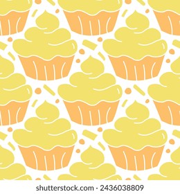 Seamless cake pattern. Sweets and candy background. Doodle illustration with sweets and candy icons	