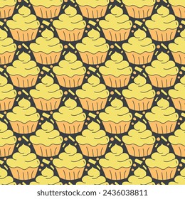 Seamless cake pattern. Sweets and candy background. Doodle illustration with sweets and candy icons	