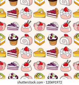 seamless cake pattern,cartoon vector illustration