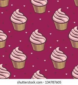 The seamless with cakes and hearts