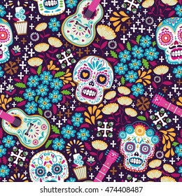 Seamless calaveras background  Day the Dead pattern