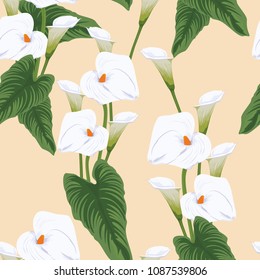 Seamless calla lilies flower background, elegant fashion colorful pattern with flowers Bright colors.