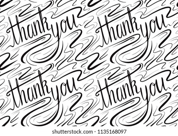 Seamless calligraphic pattern with the inscription Thank you. Lettering written by hand. Vector texture for wraps, wallpapers, fabrics and your creativity