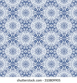 Seamless Calligraphy Pattern in white and blue.
Seamlessly repeating ornamental wallpaper or textile pattern with handwriting on blue background  in vector format.