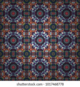 Seamless calming pattern. Ethnic colorful harmonious doodle texture. Vector mehendi design. Curved doodling mehndi motif in gray, blue and brown colors. Indifferent discreet.