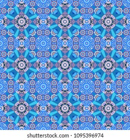 Seamless calming pattern. Indifferent discreet. Curved doodling mehndi motif in neutral, blue and violet colors. Vector mehendi design. Ethnic colorful harmonious doodle texture.