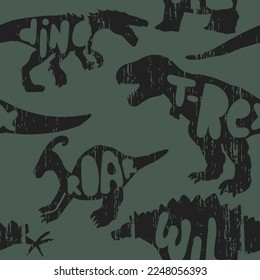 Seamless camo Dino pattern, print for t-shirts, textiles, wrapping paper, web. Original design with t-rex, dinosaur. grunge design for boys and girls