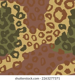 Seamless Camo Elegant Modern Fur Fabrics Background. Brown Seamless Tropical Simple Cat, Seamless Textile Art. Repeated Camouflage Leopard Artwork Texture.